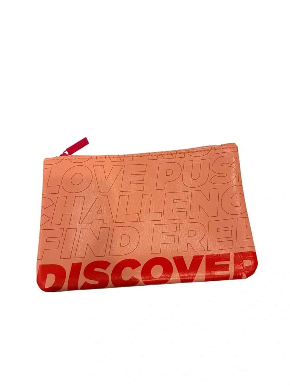 New, Leather Zip Pouch in Coral Red - Designer Style “Discover Yourself”